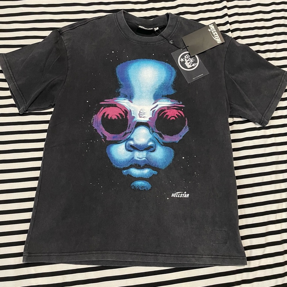 Black T-Shirt with Blue and Pink Graphic